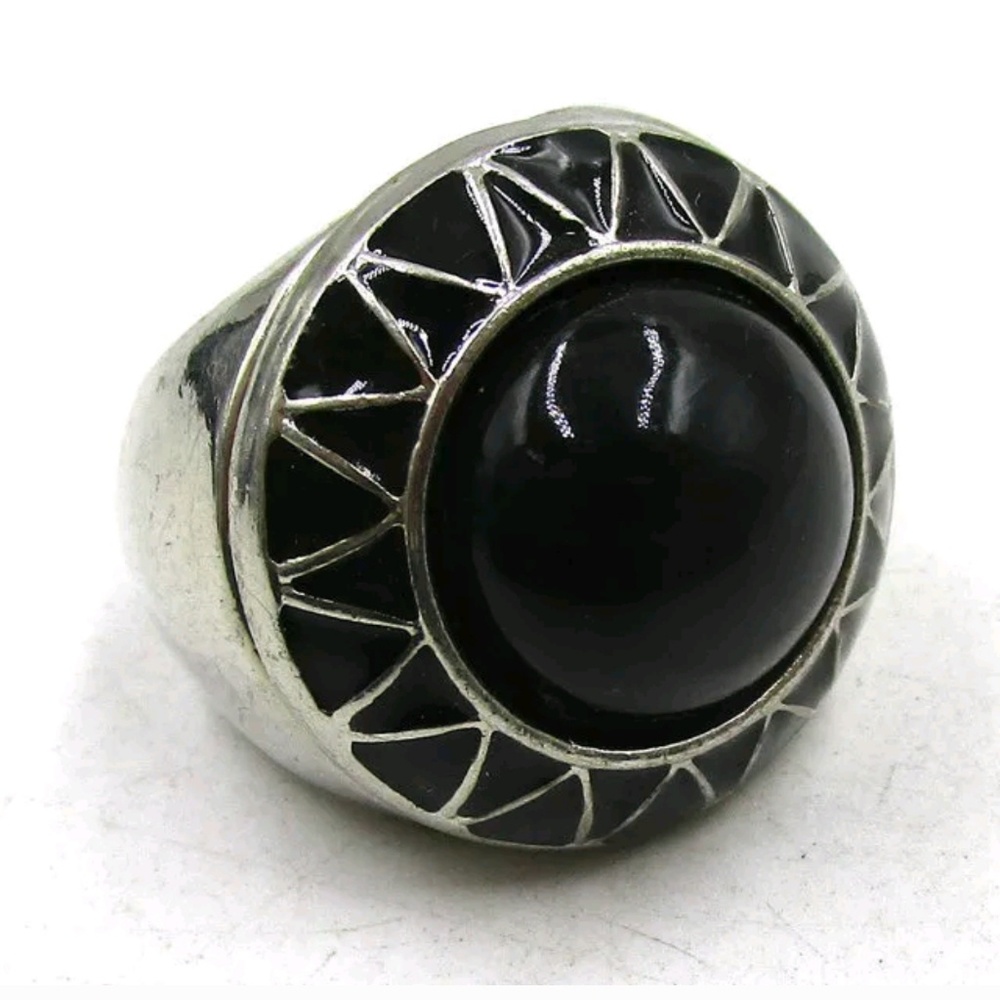 Chunky Black Enamel Statement Ring